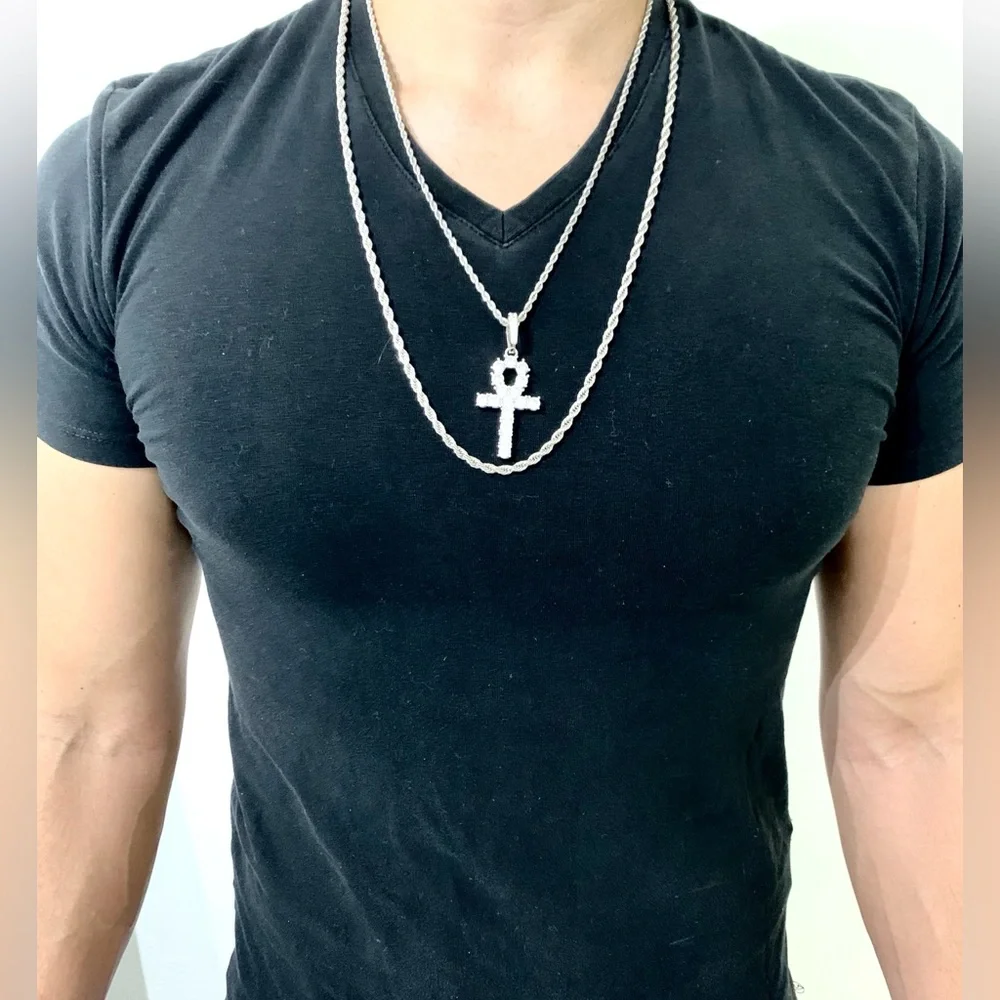 EXCLUSIVE ANKH FULL LAB DIAMONDS 18K WHITE GOLD CHAIN MADE IN ITALY